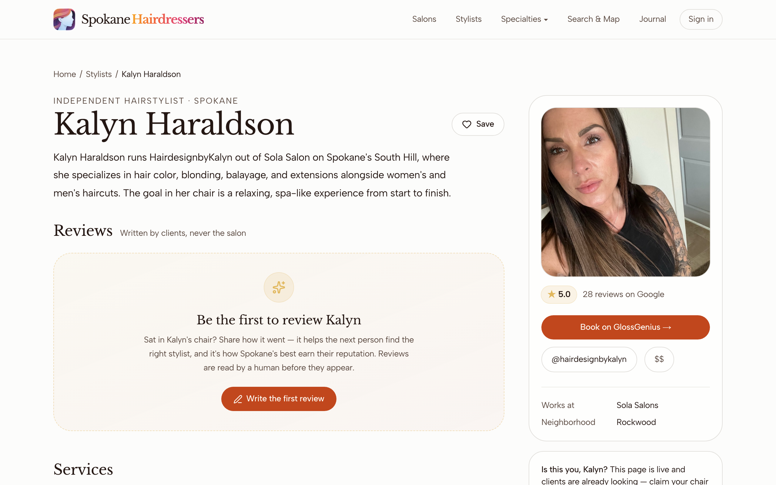 A live stylist profile the way clients see it