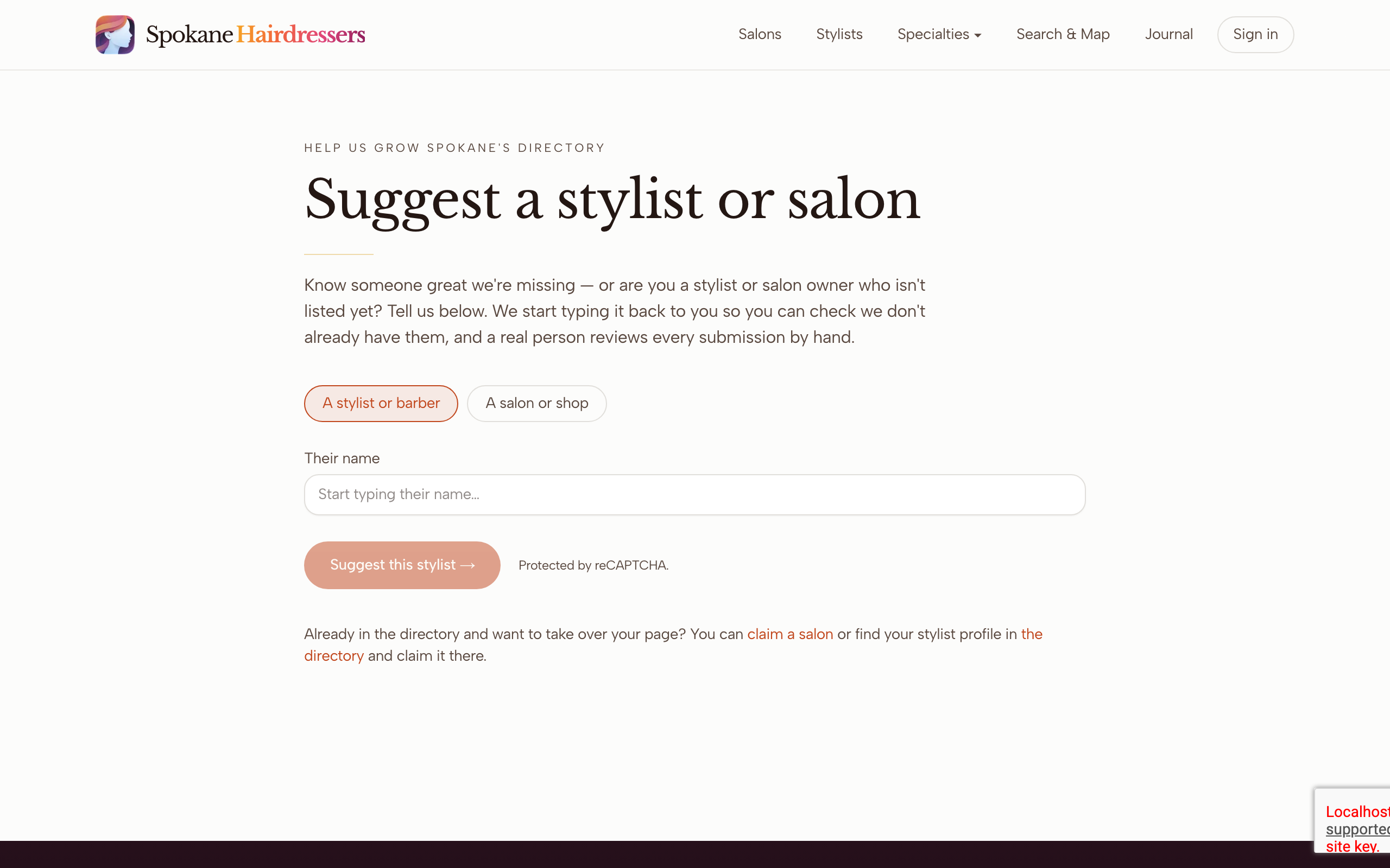 The suggest page where you add yourself to the directory